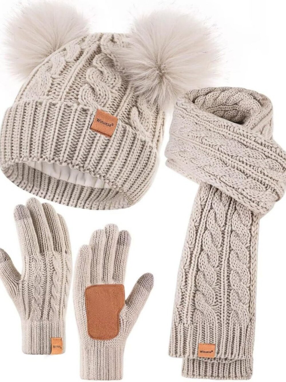 Cozy Winter Hat Scarf Glove Set for Women | Fleece Beanie, Touchscreen Gloves